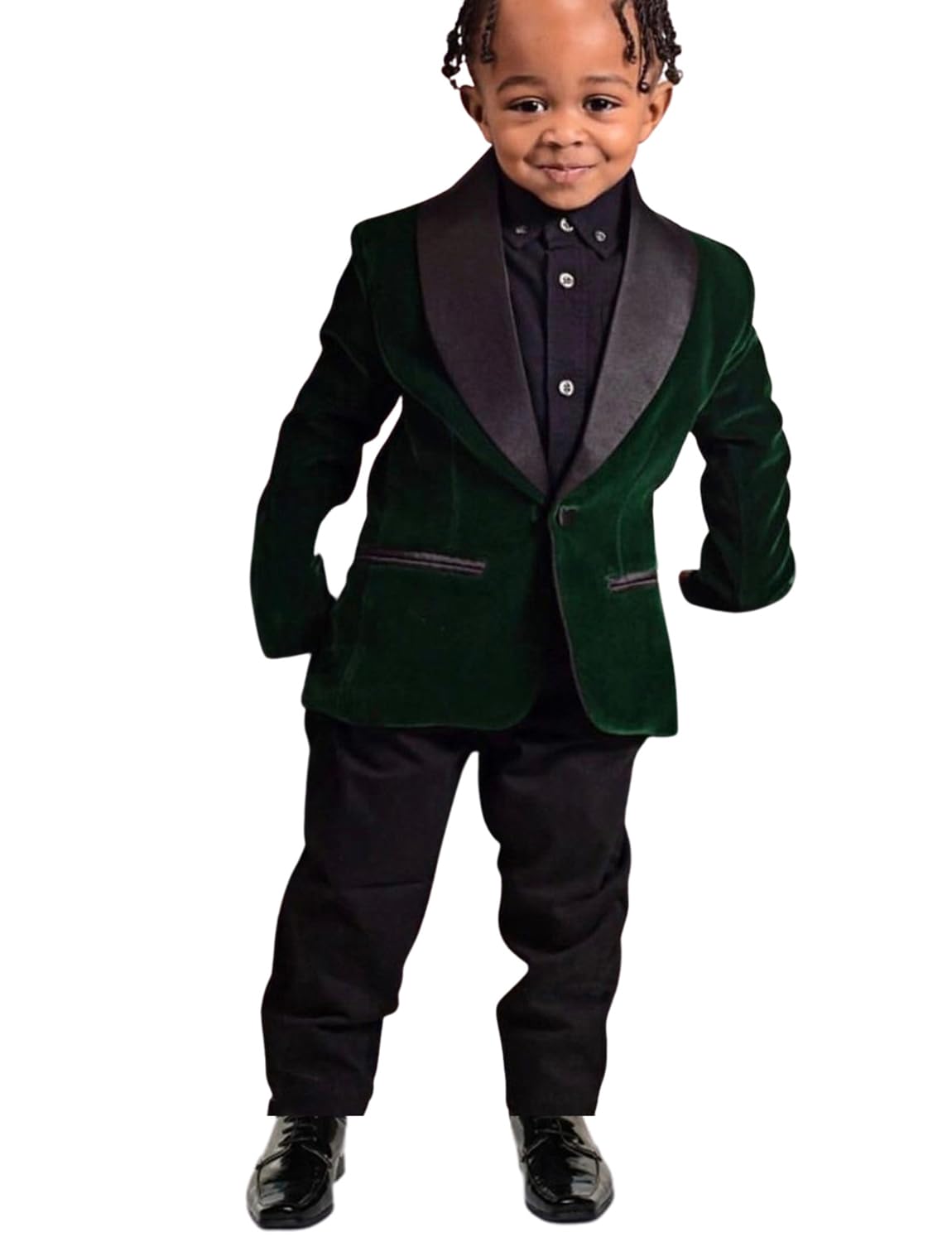 Jungen (Samtjacke) EIN-Knopf-Anzug 2-teilig Schal Revers Smokings für tägliche