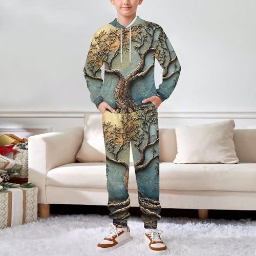 Boys Girls Pullover Hoodie and Pants Outfit 2PCS Set Sweatshirt for Kids, Tree Life Vintage3