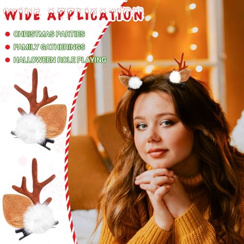 Pequeñas pinzas para el cabello con orejas y cuernos de ciervo para disfraz de Halloween y accesorios navideños para fiesta y cosplay miniatura 4