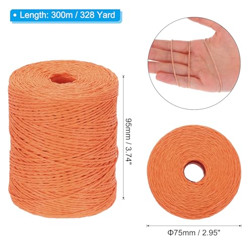 Image of PATIKIL Natural Cotton Raffia Yarn 328 Yard, Crochet Raffia Paper Ribbon for DIY Sun Hat Beach Bag Crochet Yarn Wrapping Knitting, Orange