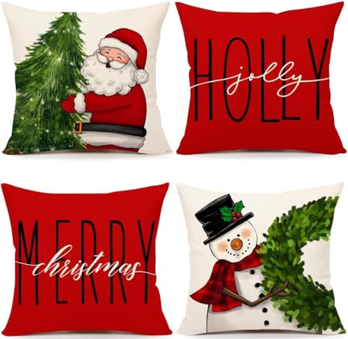 VITEVER Rote Weihnachtsmann Schneemann Weihnachten Kissenbezüge 4er...