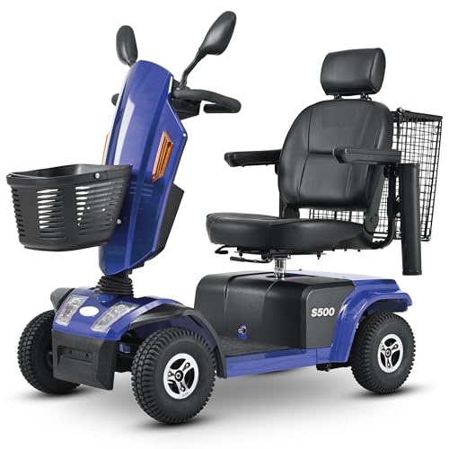 Mobility Scooter 500 lb Weight Capacity All Terrain Heavy Duty Foldable 4 Wheels Mobility Scooters with Seat for Adults & Seniors,Elderly,Folding Power Electric Motorized Wheelchair,28 Miles (Blue)