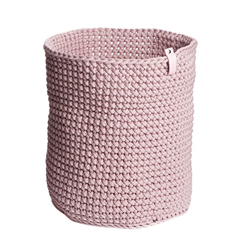 Pink Rope Crochet Storage Basket H 14.7" W 11.8" Cylinder