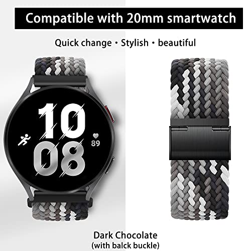 20mm Sport Loop Bands Compatible with Samsung Galaxy Watch 7 6 5 4 Band 40mm 44mm/Watch 5 Pro 45mm/Galaxy Watch 4 6 Classic Band 42mm 46mm 43mm 47mm/Watch 3 41mm/Active 2 Nylon Braided Strap Women Men by Eweison - Image 2