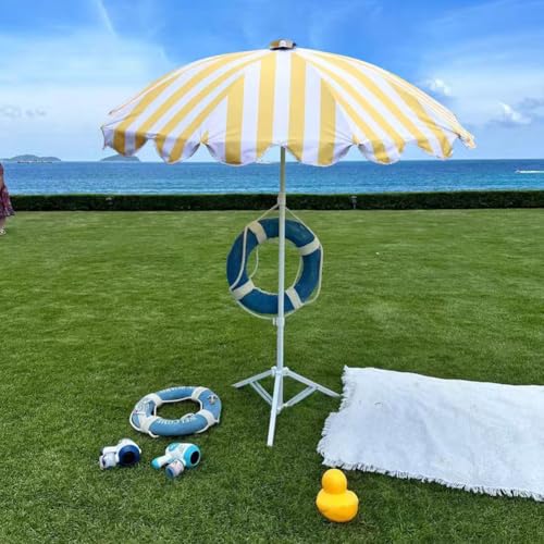 Pasiasty Parasol Plażowy Z Regulacją Wysokości, 5-Stopowy Parasol Tarasowy Boho Do Basenu, Odporny Na Promieniowanie Uv, Parasol Przeciwsłoneczny Do Ogrodu, Na Taras I N,Yellow-5ft/155cm