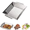 QQRR Grote Bbq grillbak, 15,7 inch roestvrijstalen grillmand, barbecuemand, met gebogen handgreep, voor buiten grill voor grillen van groenten, zeevruchten, vlees en barbecue (vierkant