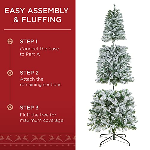 Best Choice Products Pencil Christmas Tree 7.5Ft Pre-Lit Artificial Snow Flocked Slim Skinny Christmas Tree Holiday Decoration W/ 350 Clear Lights #TOP3