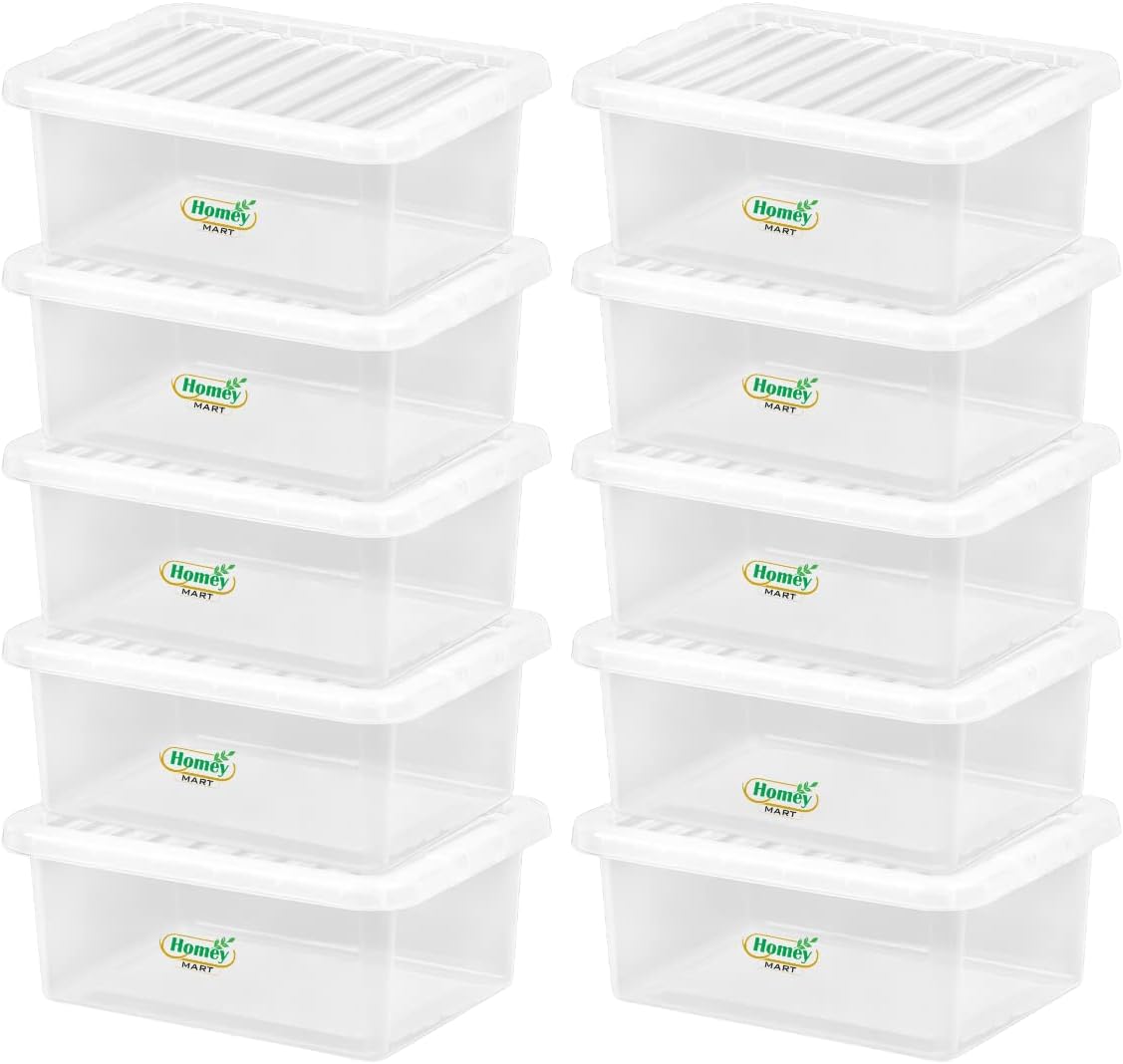 Plastic Storage Boxes Crystal Clear 11L Box & Lid Home Office Stackable