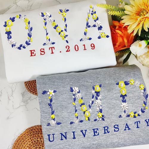 GodLover Custom Embroidered Sweatshirt With Flower Letter, Embroidered Christmas Sweatshirt Graduation Student Gift4