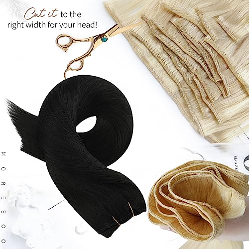 Moresoo Black Hair Extensions Weft Sew in Human Hair Extensions Remy Hair Wefts Real Human Hair 14 Inch 100G/Pack #1 - Image 4