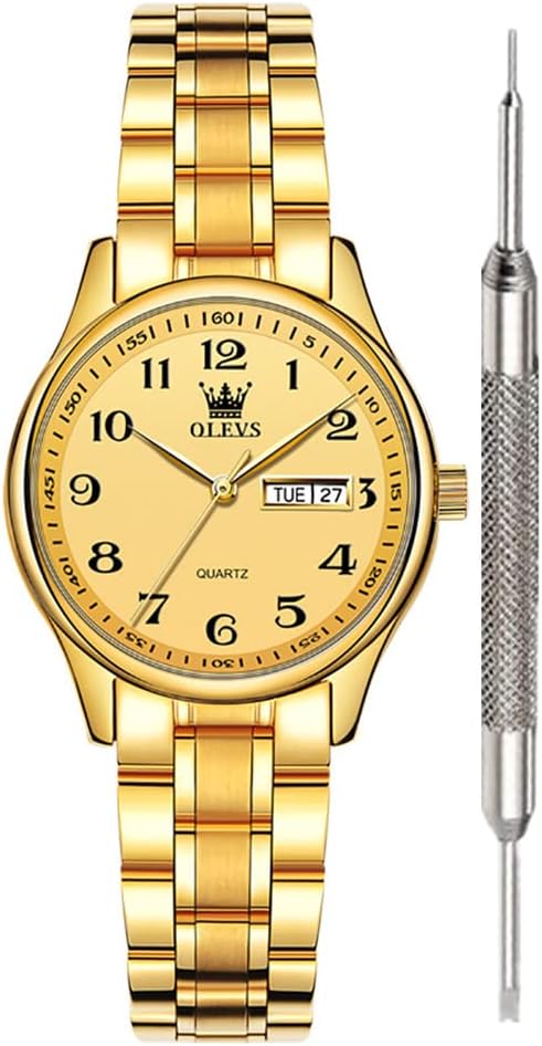 OLEVS Classic Watches for Women Analog Quartz Watch Stainless Steel Rugged Waterproof Watches Roman Numeral Unique Calendar Date Business Wrist Watch