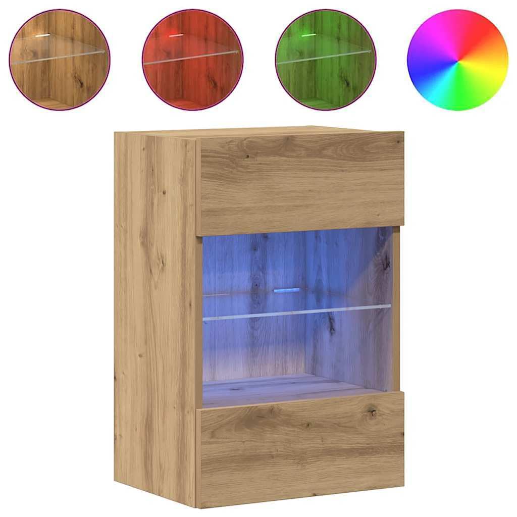 Szafki wiszące z oświetleniem LED Dąb Artisan 2 sztuki brąz