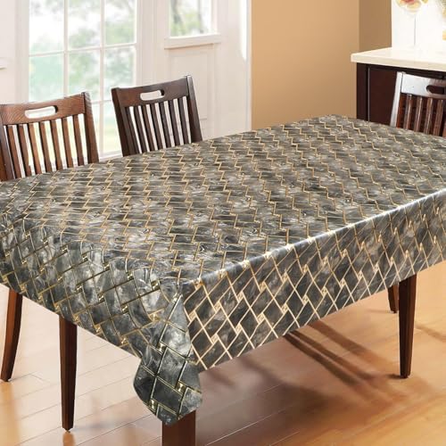 Image of Dakshya Industries PVC Waterproof Withoutlace Dining Table Cover (Size - 54X78 Inch) Rectangle 6 Seater Heat Rasistant, Singha A1