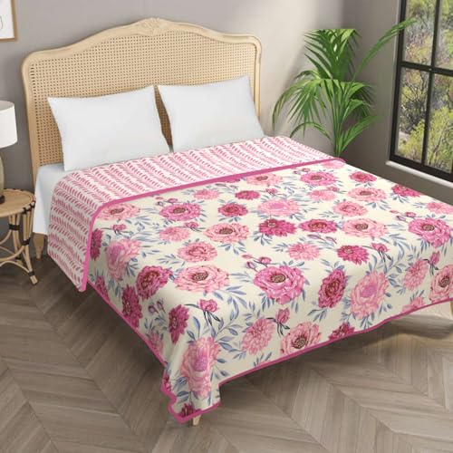 Image of Homestan Reversible All Season Cotton Feel Dohar for Double Bed,Soft Light Weight AC Blanket /Comforter for Summer /Winter /Monsoon (84x88 Inches, Bloom Blush)