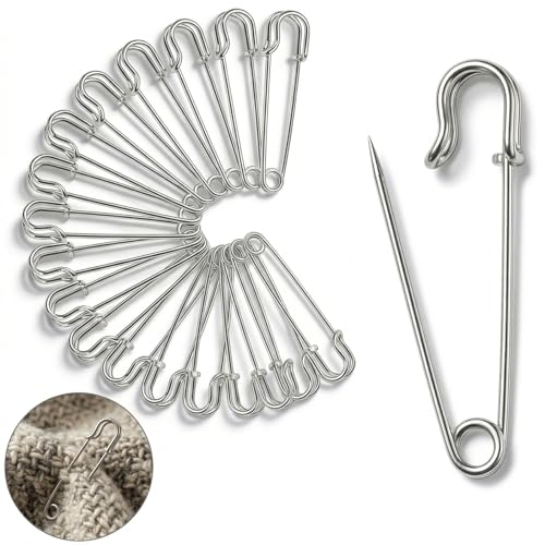 Dwsdws 30 Pcs Large Safety Pins 2 Inch/50 mm Metal Kilt Pin Strong Heavy Duty Blanket Pins for Blankets Jewelry Clothes Leather Canvas Crafts Arts Brooch Making (Silver)