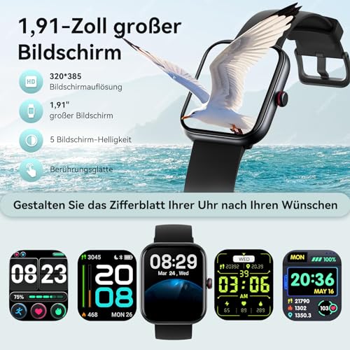 Smartwatch Herren Damen mit Telefonfunktion Alexa Integriert -Fitnessuhr 110+ Sportmodi &IP68-1,91'...