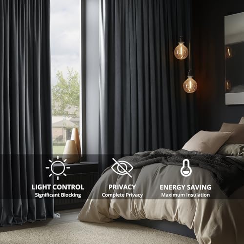 Image of HPD Half Price Drapes Velvet Blackout Curtains /Drapes - 108 Inches Long 1 Panel Blackout Curtain Signature Pleated for Living Room & Bedroom - 25W X 108L, Distance Blue Grey