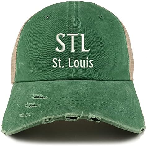 Trendy Apparel Shop STL St. Louis Embroidered Frayed Bill Trucker Mesh Back Cap - Kelly Green