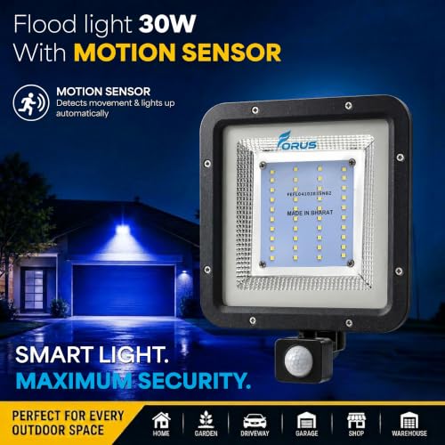 Image of Forus 30W LED Flood Light Blue with Motion Sensor Auto On Off Day Night Mode Waterproof Outdoor Security Light for Garden Parking Garage Factory Warehouse Shop High Bright Floodlight 4Yr Warranty-1Pc
