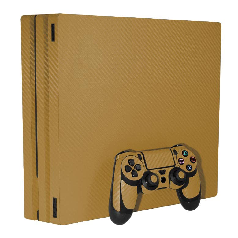 3D Carbon Fiber Gold - Air Release Vinyl Decal Mod Skin Kit by System Skins - Compatible with PlayStation 4 Pro Console