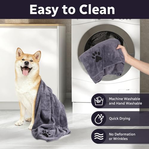 Adiwo 2 Stück Hunde Handtuch, 100 * 50 cm Hundehandtuch Extra saugfähig, Schnelltrocknend Haustier Mikrofaser Handtücher, Geschenk Geeignet für Hunde Katzen Oder Andere Haustiere, Grau