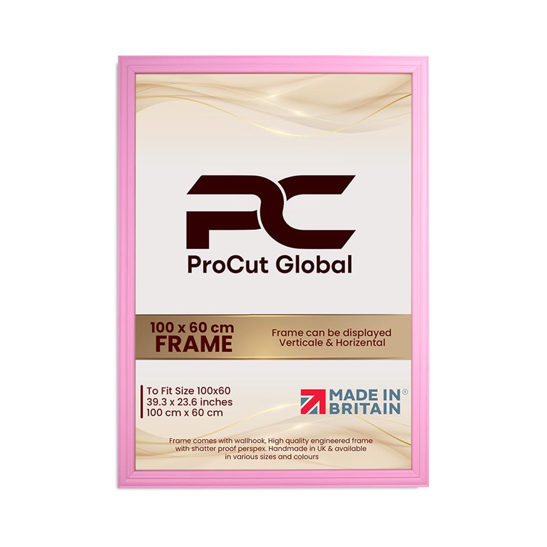 Procut Global 100x60CM Pastel Pink Picture Frames - Classic Wooden Photo Frame with Shatterproof Perspex for Wall or Tabletop - Perfect for Posters, Certificates & Prints - Sizes & Colors Available
