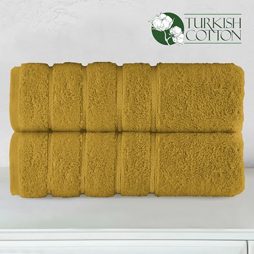Image of Elegant Comfort 100% Turkish Cotton 4 Lines Viscose Stripe Luxury 2 Pack Bath Towel Set 27 x 54 Inch - Super Soft and Highly Absorbent Premium Hotel Spa Quality Towels for Bathroom Use, Gold