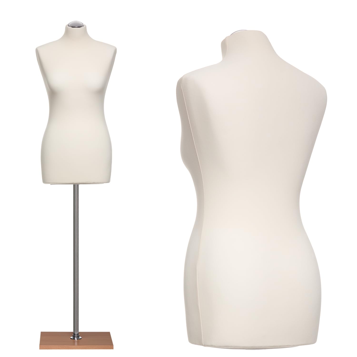 Schneiderpuppe weiblich Größe 44/46, Überzug Creme/Ecru, Fuß Holzplatte Buche + Kappe