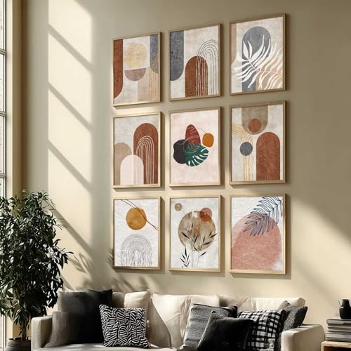 Image of kotart Boho Art Home Decoration Modern Paintings With Frame For Living Room Bed Room Hotel Wall Decor Digital Reprint Set of 9 (10X13 inch)