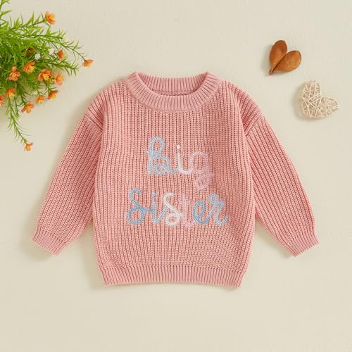Big Sister Sweater Toddler Baby Girl Long Sleeve Letter Embroidery Oversized Knit Sweater Fall Winter Clothes2