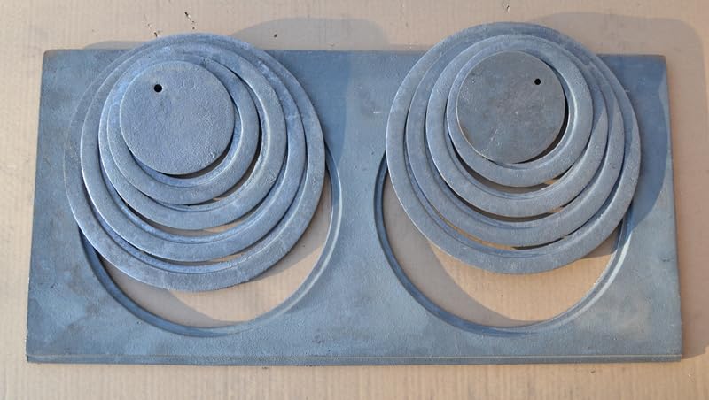 SEZAM Placa de fundición para horno con 2 agujeros, 70 x 33 cm, placa de carbón de hierro fundido gris