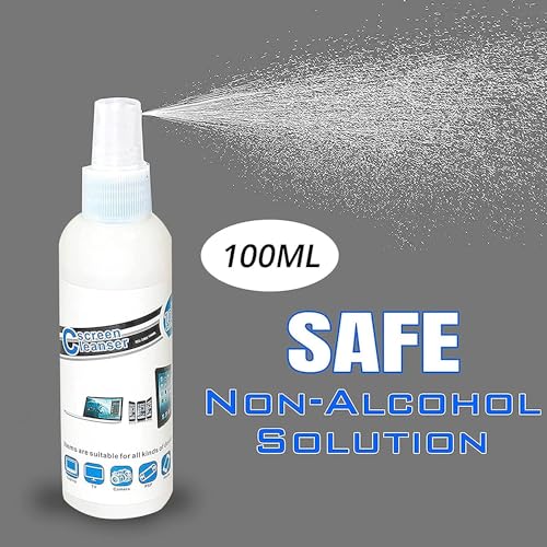 تايمي مجموعة تنظيف الشاشة - منظف شاشة LCD وLED مع محلول رذاذ، قطعة قماش من المايكروفايبر وفرشاة للابتوب والتلفزيون والهاتف الذكي والتابلت والكاميرا والشاشة