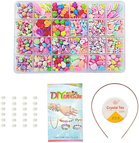 OPPLESIN Perline per Braccialetti Bambini- 550 Pezzi Perline Colorate Usato per Perline per Phone Beads, Kit per la Creazione di Gioielli Colorati(24 tipi)