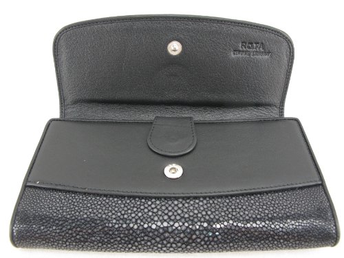 Genuine Polished Stingray Skin Women's Trifold Clutch Wallet (Polished Black) (Black)3