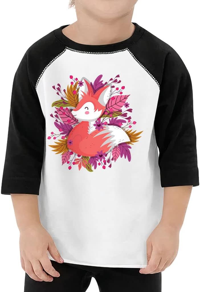 Cool Fox Toddler Baseball T-Shirt - Cute Kawaii 3/4 Sleeve T-Shirt - Cool Art Kids' Baseball Tee
