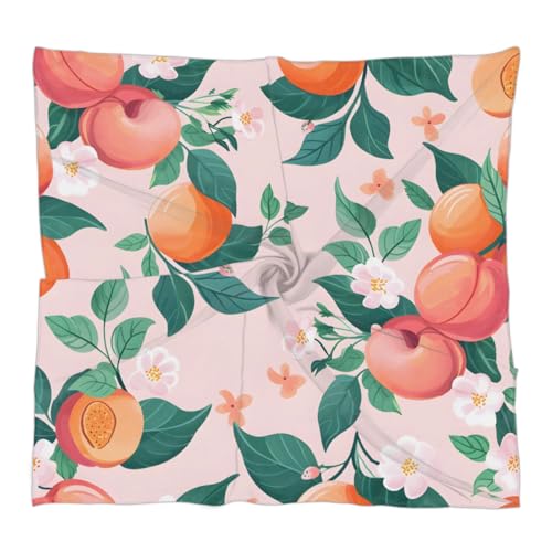 KOBLEN Fruits Peach Flowers Women's Fashion Scarf - 23.6“ x 23.6” Women's Square Silk Scarf, Lightweight Polyester Headband, Hair Towel, Neck Towel for Elegant Style