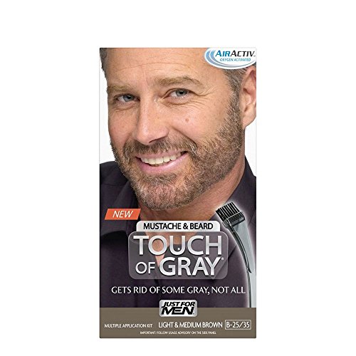 Just for Men Touch of Gray Brush-In Mustache & Beard Color Kit, Light & Medium Brown