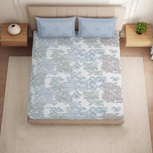 Image of Spaces Welspun Ease 120 TC 100% Cotton Geometric Design Double Bedsheet with 2 Pillow Covers - Soft Feel, Skin Friendly & Machine Washable - 224X254 Cm - Light Grey