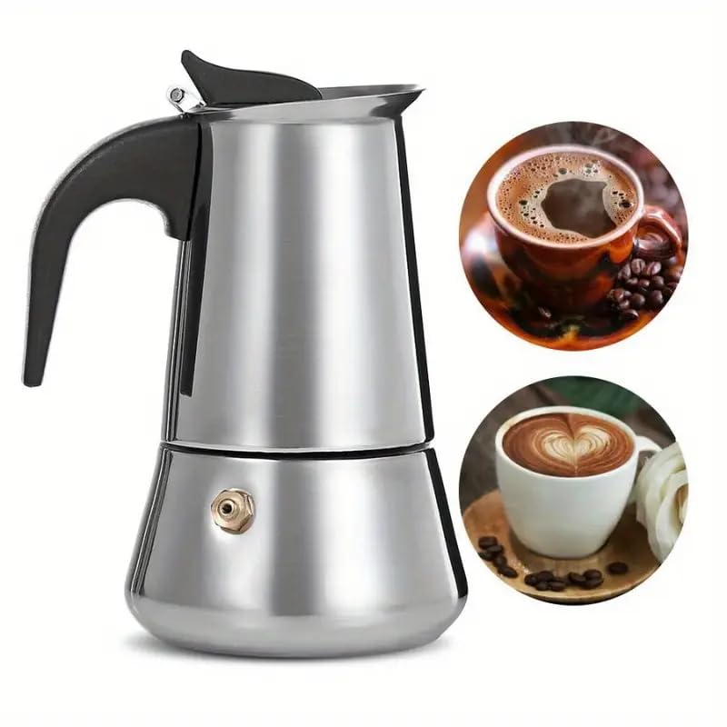Image of Stainless Steel Stovetop Espresso Maker Italian Style Moka Coffee Pot with Ergonomic Handle, 2-4-6 Cup Capacity, Durable & Easy-to-Use for Rich, Full-Bodied Coffee at Home (2 Cups)