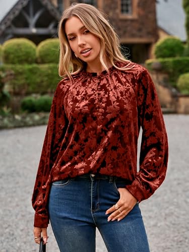 Simplee Velvet Tops for Women Long Sleeve Button Down Shirt Fall Blouses Dressy Casual Holiday Party Outfits 20253