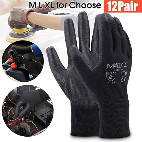 Preisvergleich Produktbild CZWW Winter, Handschuhe, Baumwollhandschuhe, Fahrradhandschuhe, Fahrradzubehör, 12 Paar Arbeitshandschuhe Nitrilbeschichtete Sicherheit Garden Builders Grip Anti-Rutsch,L