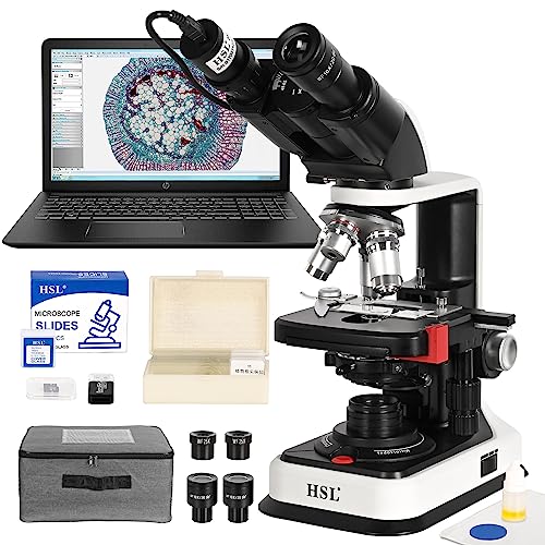 HSL 40X-2500X Binocular Compound Microscope Profesional,3MP Camera Electron microscopes for Adults,Biological lab microscopio 1000x 400X Mechanical Stage Digital abbe Condenser