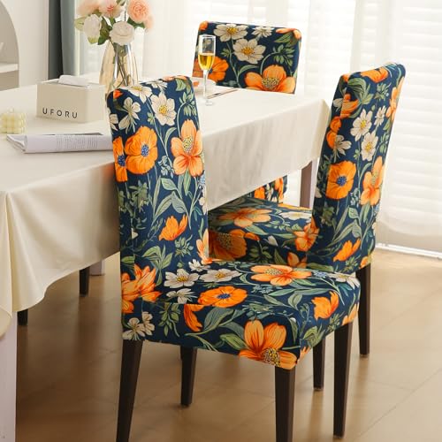 Image of HOKIPO Premium Printed Velvet Dining Chair Cover Set of 1, Teal Twilight Garden (AR-5794-D2)