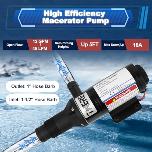 Image of 2026 Upgraded 4-Blade Chopper Macerator Pump,12V DC Macerator Pump 18590-2092,43 L /min Waste Transfer | Dry-Run Protection | Self-Priming Up to 5 Ft, For RV Boat Yacht