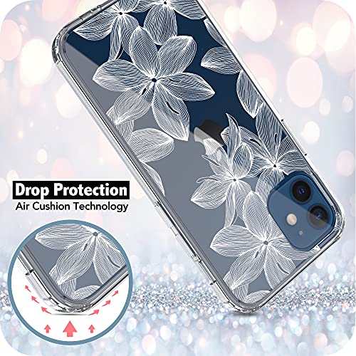 Ranz Iphone 12 Case, Iphone 12 Pro Case, Anti-Scratch Shockproof Series Clear Acrylic + Tpu Bumper Protective Case For Iphone 12 / Iphone 12 Pro (6.1 Inch) [2020 Released] - White Flower #TOP5