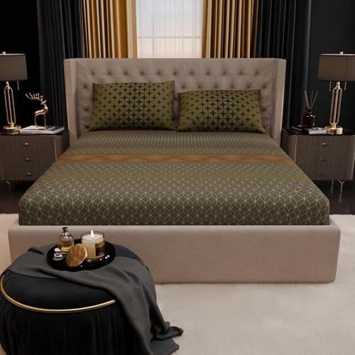 Image of Stoa Paris 100% Bamboo Cotton King Size Fitted Bedsheet with 2 Pillow Covers, 200TC Printed Bed Set, Breathable, All-Season Comfort, Home Decor, Imperial Grandeur - Garden Grove (182cmx198cm+30cm)