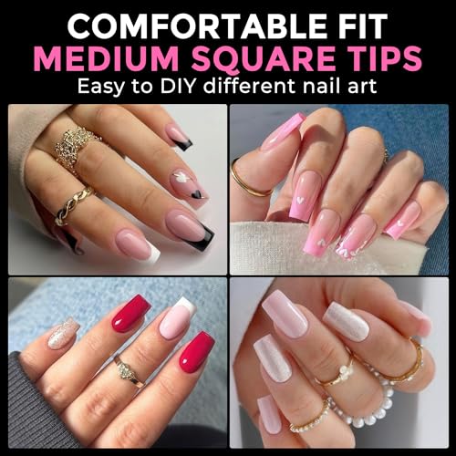 Image of UNA GELLA Medium Square Nail Tips: 216pcs Square Press on Nails Pre-shape Clear Nails Tips for Full Cover Acrylic French False Nails For Nail Extension, Home DIY Nail Salon 12 Sizes False Tips