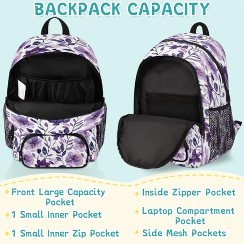 Flower Purple Laptop Backpack for Women Men, 18.3 Inch Large Computer Backpacks Fashion Teacher Nurse Bag Casual Daypack for Work Travel2