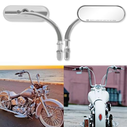 Chrom Motorradspiegel Oval M8 M10 Motorrad Rückspiegel Kompatibel mit Harley Road King Softail Glide Electra Dyna Chopper Bobber Touring Cruiser Street Bike Yamaha