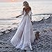 Sorayan Women's Wedding Dresses Chic Lace Evening Dresses V Neck Ruffle Sleeves Beachy Boho Outdoorsy Wedding Gowns(Nude Pink,XXX-Large)